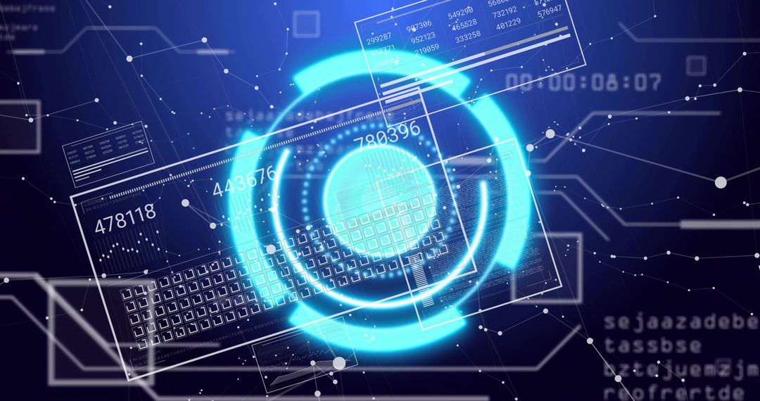 Futuristic Digital Interface with HUD Rings and Data Visualizations