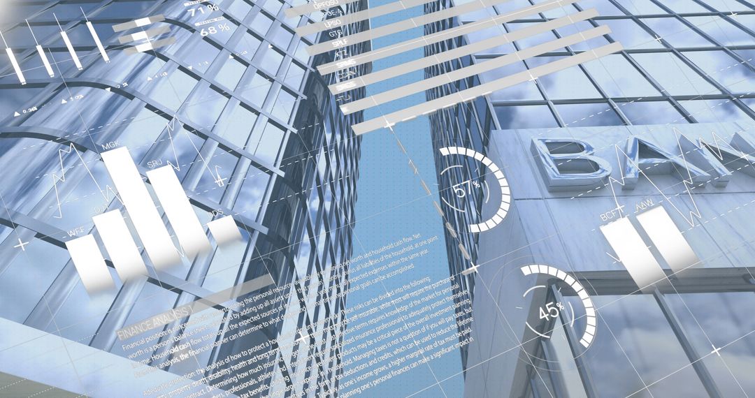 Digital Interface with Financial Data Over Cityscape