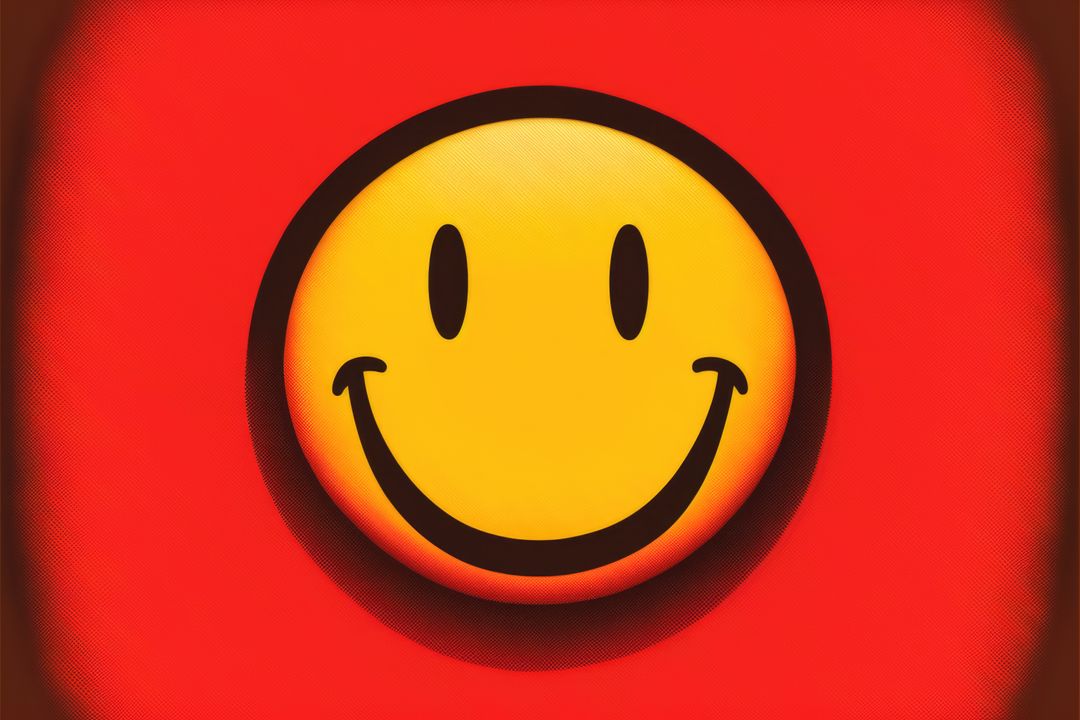Retro yellow smiley icon on red background, created using generative ai technology - Free Images, Stock Photos and Pictures on Pikwizard.com