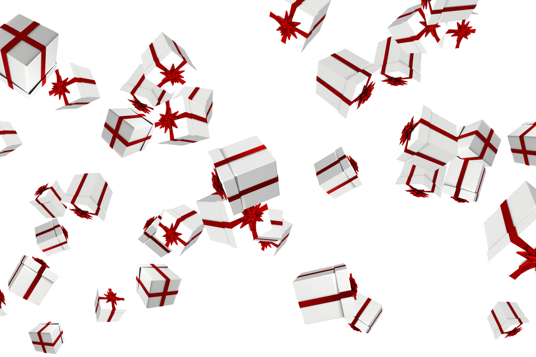 Floating Transparent Christmas Gifts with Red Ribbons