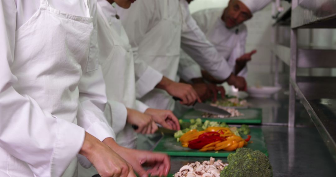 Team of Chefs Preparing and Chopping Vegetables in Commercial Kitchen - Free Images, Stock Photos and Pictures on Pikwizard.com