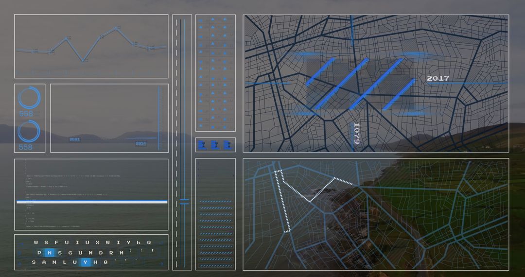 Futuristic Digital Interface with Geographical Data Analysis