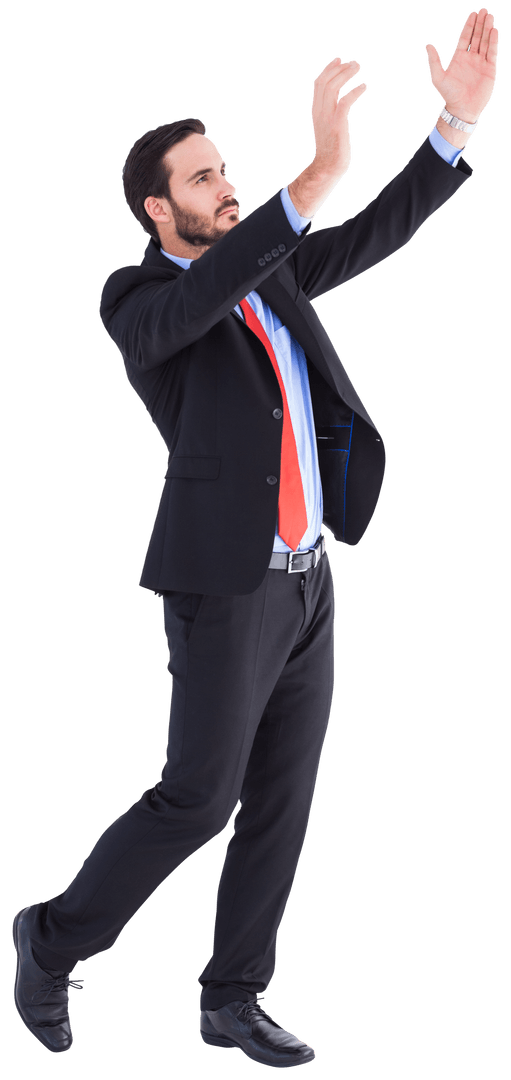 Transparent Businessman Reaching Upwards in Suit