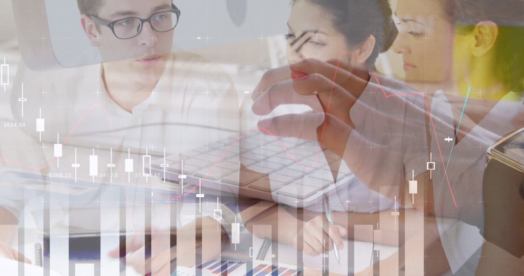 Global Business Team Analyzing Financial Data with Digital Interface