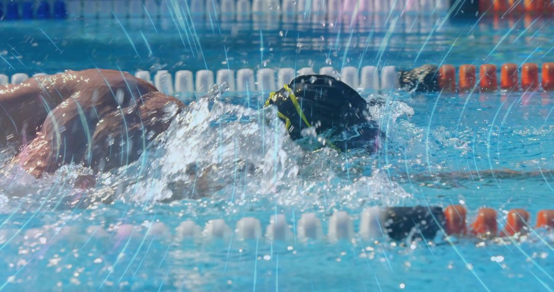 Athlete Swimming Front Crawl in Competitive Pool Action