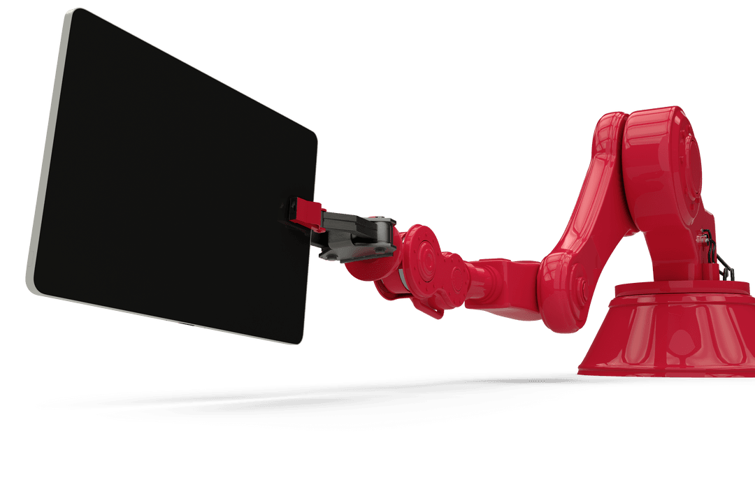 Robotic Arm Holding Tablet on Transparent Background