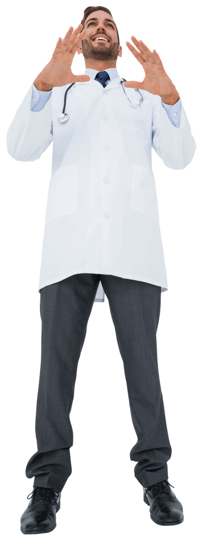Transparent Male Doctor with Hands Gesturing Widely