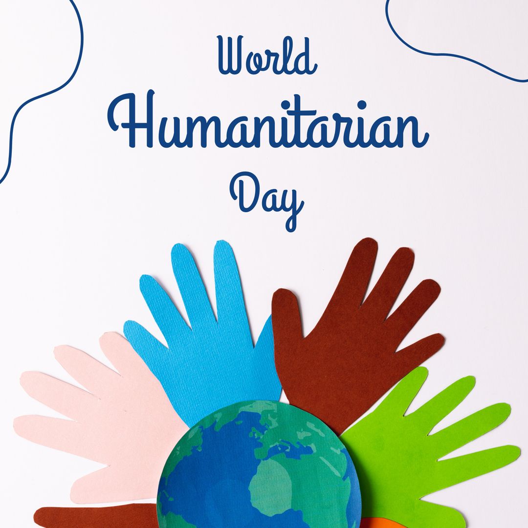 World Humanitarian Day Celebration with Multicolored Hands and Globe