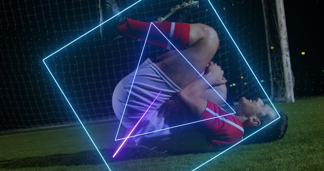 Soccer Player Fallen on Field Colored by Neon Triangle Lights