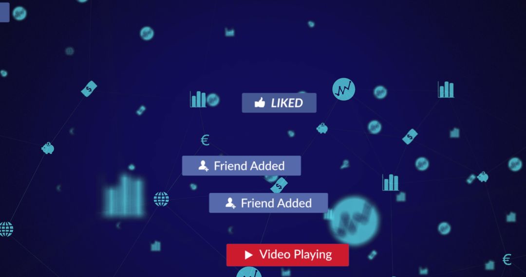 Social Media Connection with Digital Icons on Blue Background
