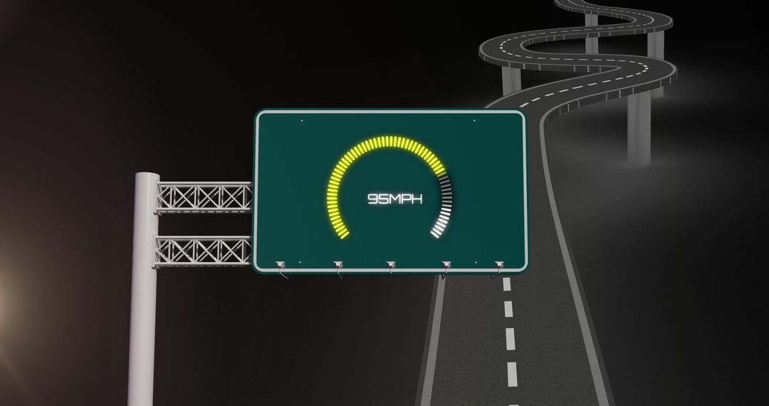 Digital Road Sign Displaying Speed on Curved Highway