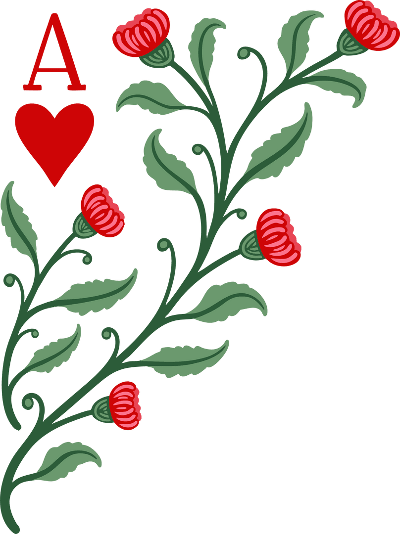 Transparent Floral Vine and Red Heart Ace Symbol Illustration