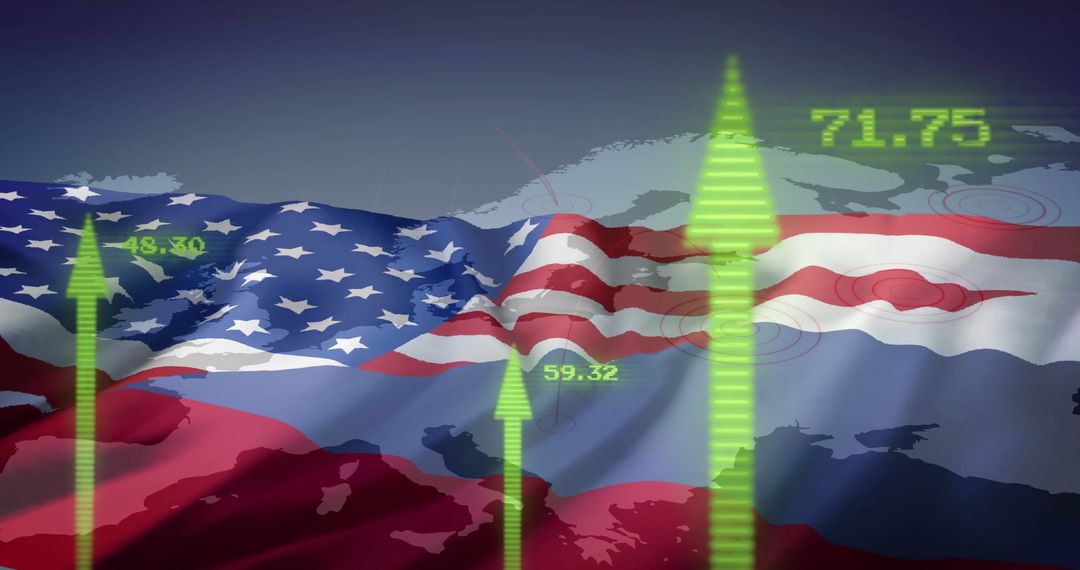 Global Financial Analysis with American Flag and Data Points