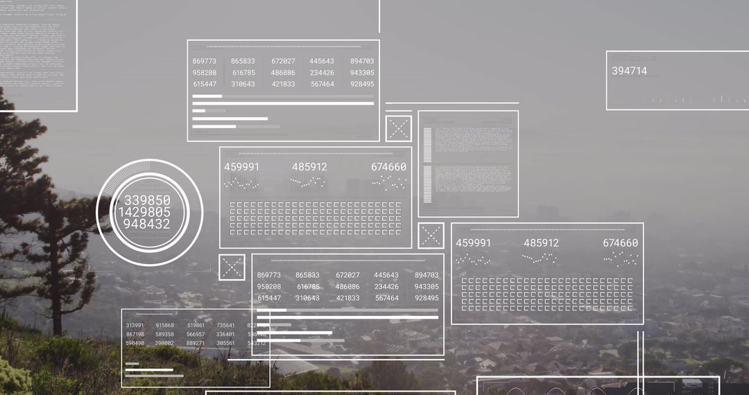 Futuristic Data Processing Overlay on Urban Landscape