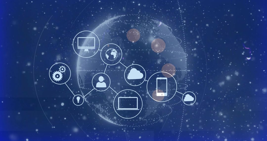 Global Tech Network with Digital Connectivity Icons