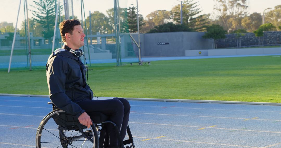 Determined Man in Wheelchair on Running Track - Free Images, Stock Photos and Pictures on Pikwizard.com