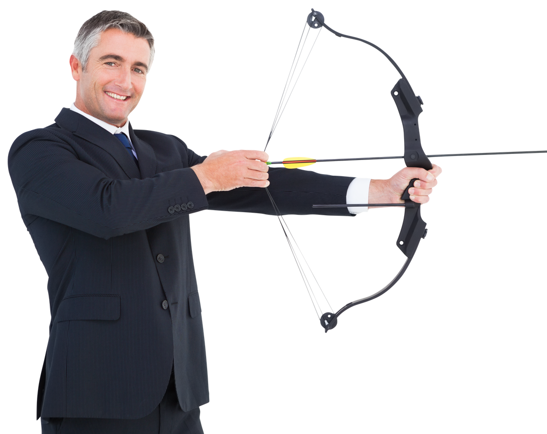 Smiling Businessman Stretching Transparent Bow Arrow - Download Free Stock Images Pikwizard.com