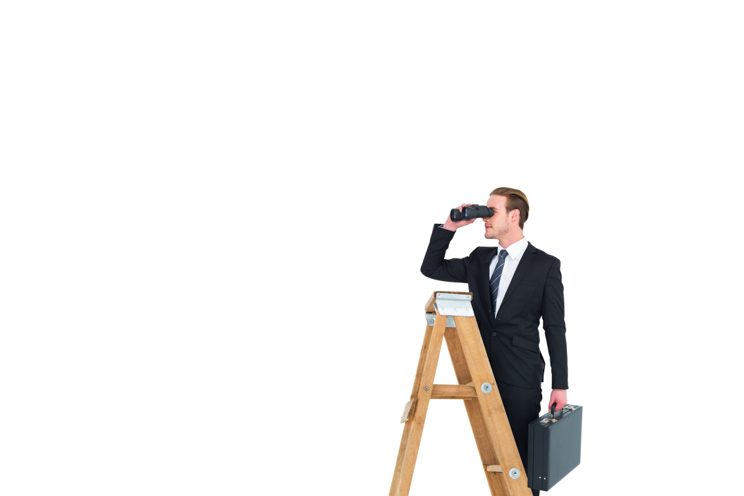 Businessman on Ladder Using Binoculars Transparent Background - Download Free Stock Images Pikwizard.com