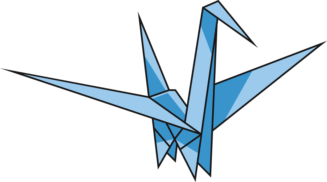 Digital Illustration of Blue Origami Paper Crane on Transparent Background