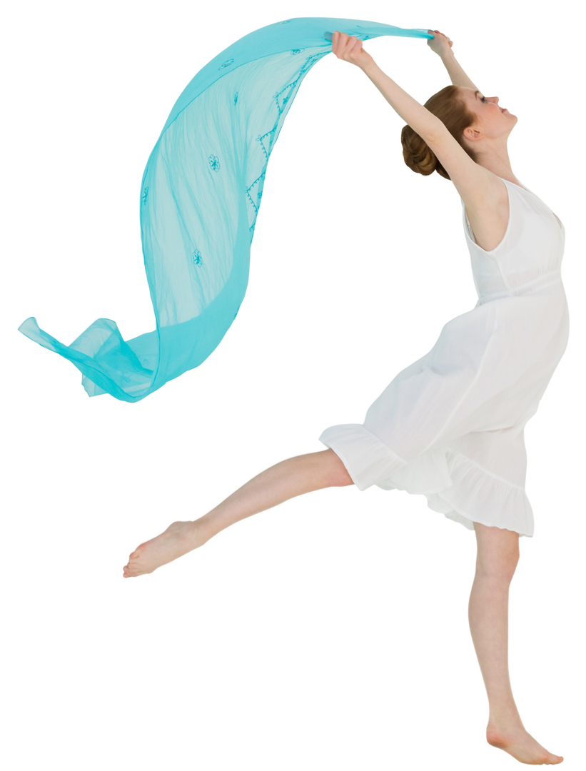 Young Graceful Female Dancer Leaping with Transparent Blue Scarf - Download Free Stock Images Pikwizard.com