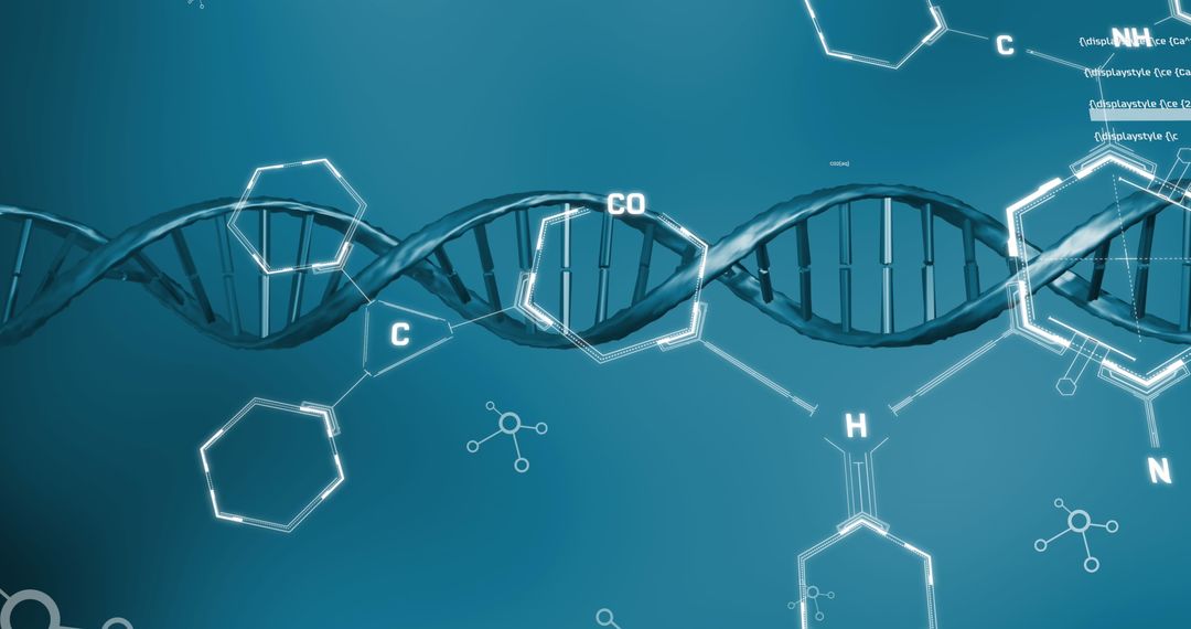 DNA Helix with Molecular Structures on Blue Background