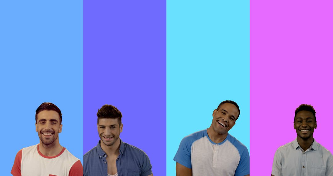 Diverse Group of Men Smiling Against Colorful Backgrounds - Free Images, Stock Photos and Pictures on Pikwizard.com