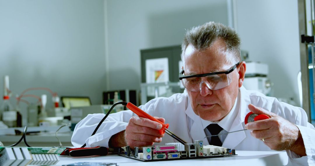 Senior Man Electronics Technician Working on Circuit Board in Lab - Free Images, Stock Photos and Pictures on Pikwizard.com