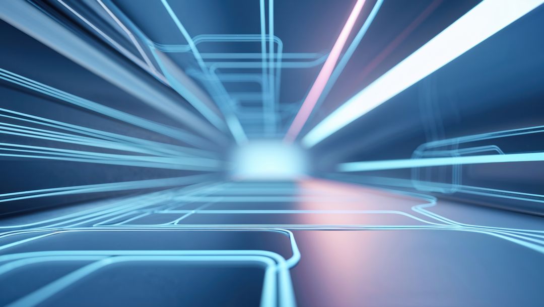 Futuristic Data Tunnel in Neon Lit Cyberspace