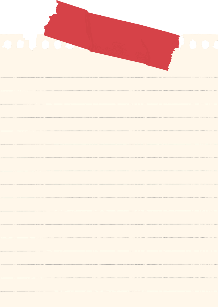 Vintage Notebook Lined Paper with Red Tape on Transparent Background