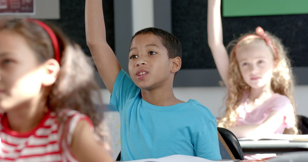 Eager Student Raising Hand for Classroom Question