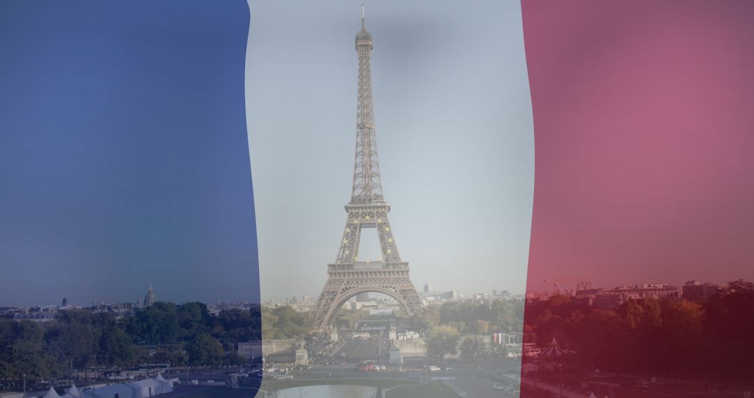 French Flag Over Eiffel Tower, Symbolizing Patriotism and Celebration