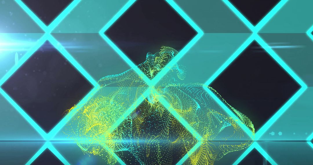 Futuristic Neon Grid Over Abstract Digital Landscape