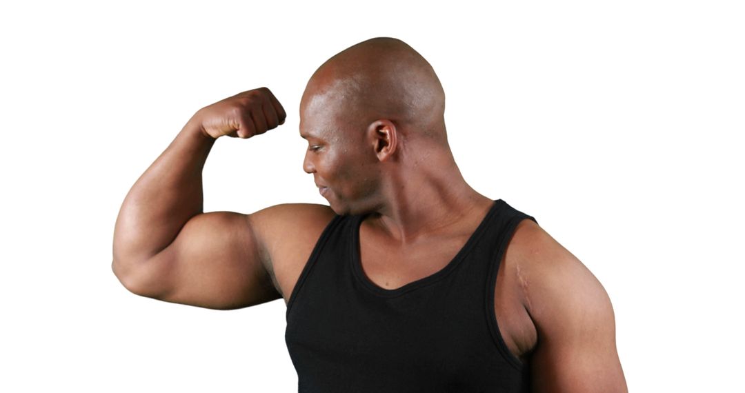 Muscular African American Man Flexing Bicep in Black Tank Top - Free Images, Stock Photos and Pictures on Pikwizard.com