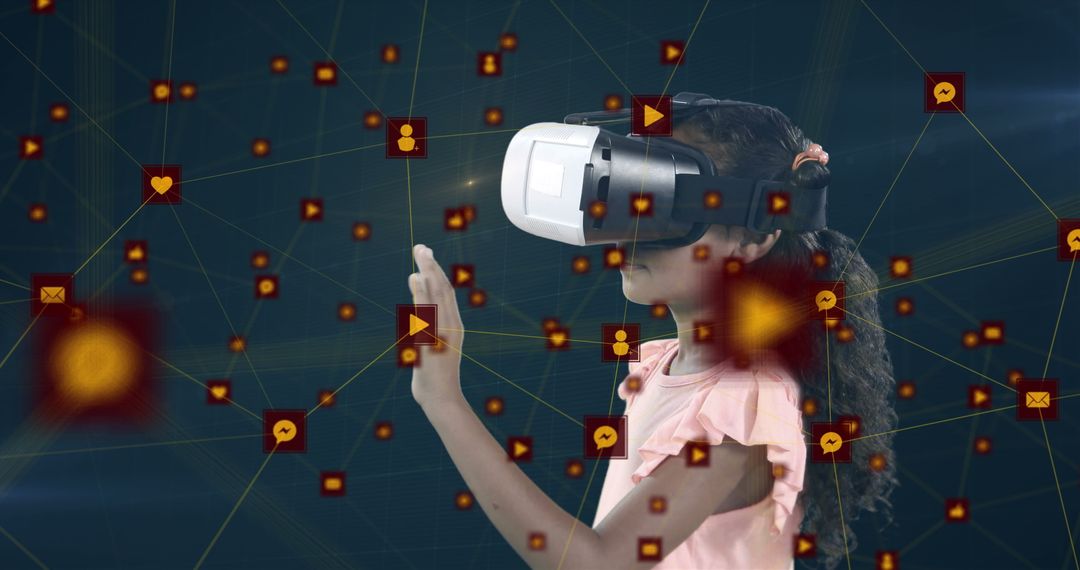 Young Girl Engaged in Virtual World with Immersive Technology