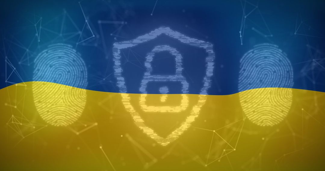 Digital Security Fingerprints on Ukraine Flag Background