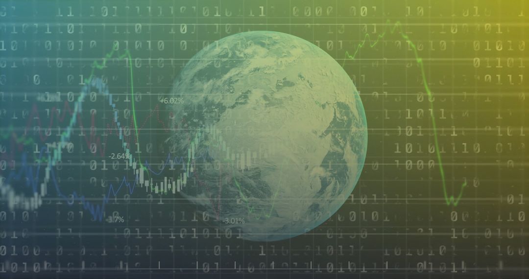 Earth Globe with Data Charts on Digital Background