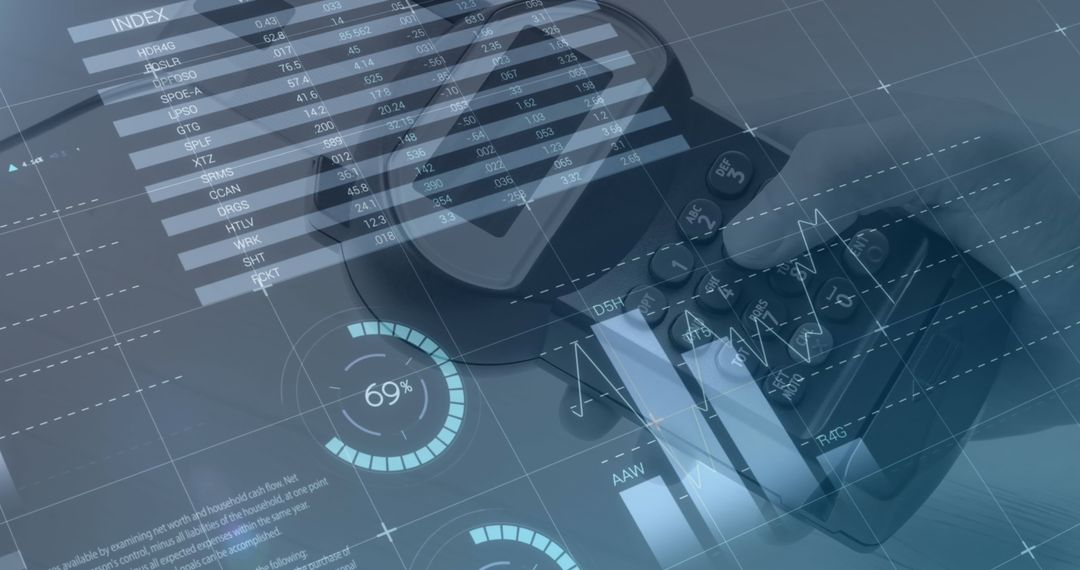 Hand Using Credit Card with Digital Business Data Overlay