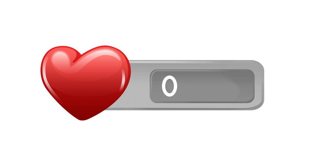 Heart Symbol with Zero Count on White Background