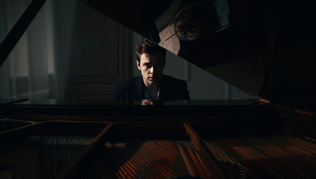 Pianist Performing at Grand Piano in Elegant Parlor Setting