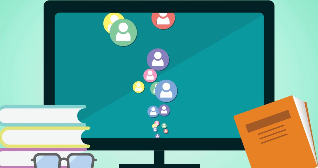 Social Media Interface on Computer Screen with Office Supplies