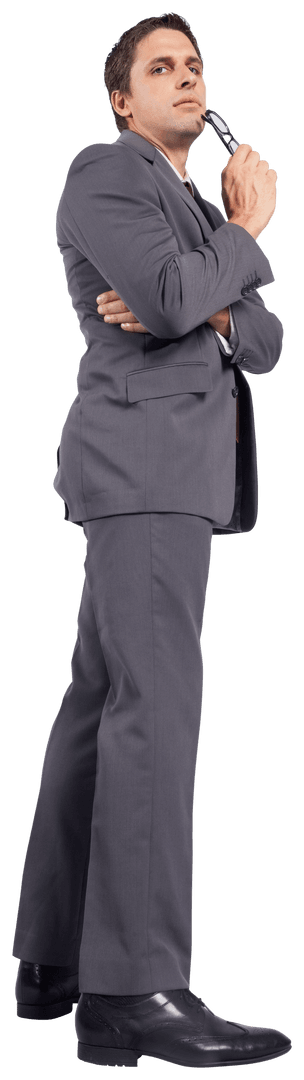 Confident Business Executive Pondering on Transparent Background