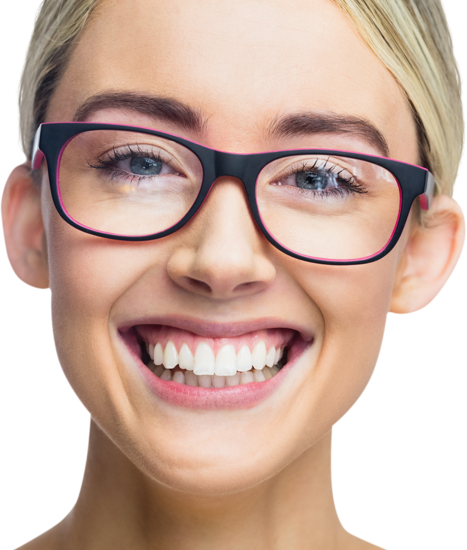 Close-Up of Woman with Transparent Learning Glasses Smiling - Download Free Stock Images Pikwizard.com