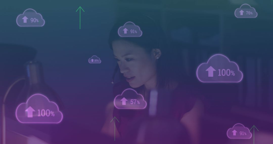 Cloud Computing Technology with Businesswoman Data Overlay