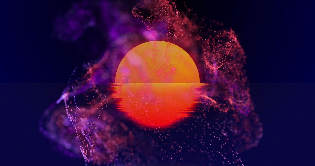 Glowing Sun and Psychedelic Shapes in Retro Futuristic Digital Art