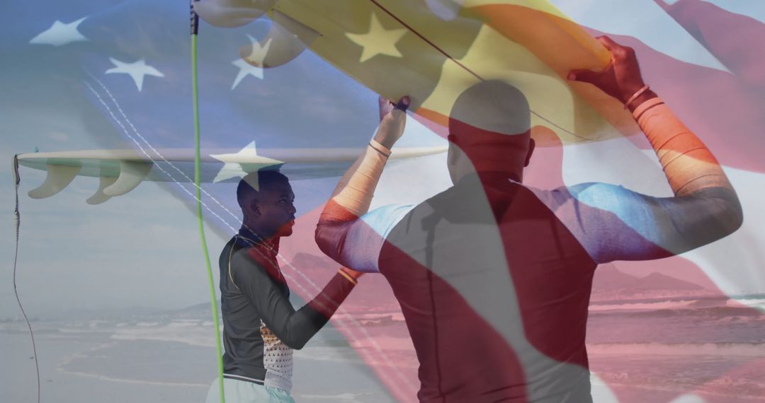 Father and Son Bonding While Carrying Surfboard Along Beach