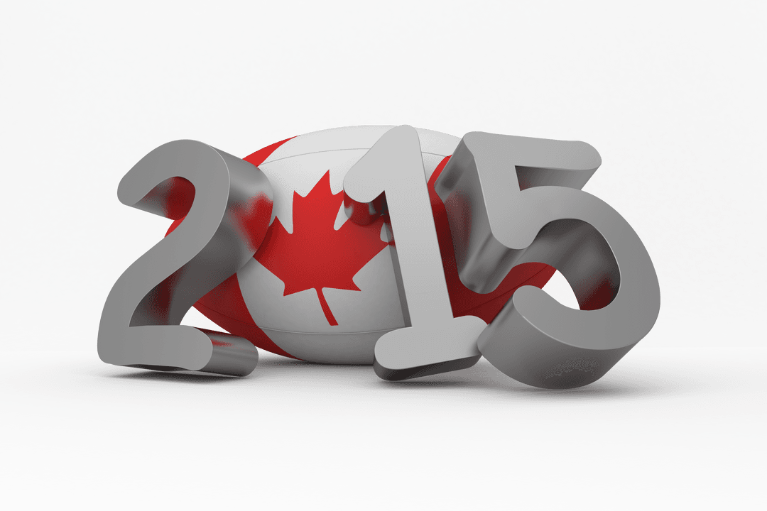 2015 Text with Canadian Flag Rugby Ball on Transparent Background
