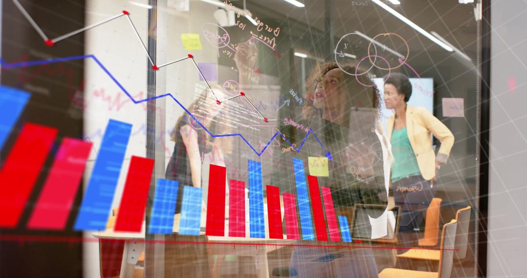 Diverse Business Team Analyzing Data Insights with Virtual Diagrams