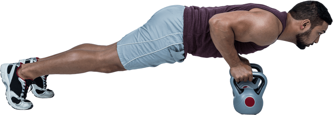 Transparent Background Man Doing Push-ups With Kettlebells