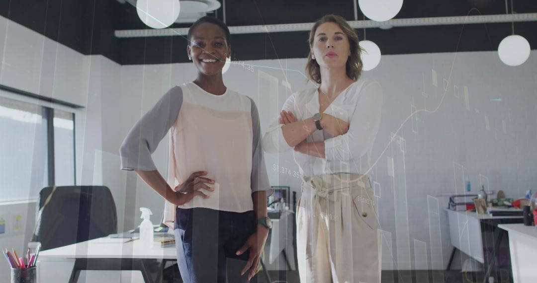 Diverse Business Professionals Overlaid with Financial Charts