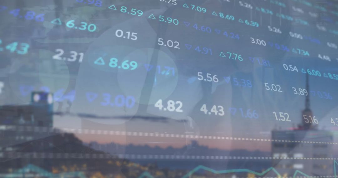 Digital Stock Market Indicators Over Urban Skyline
